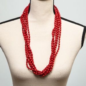 Dark cherry red beaded multi strand cluster beaded necklace bohemian by Mixit
